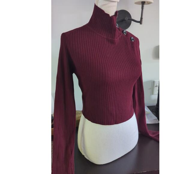 ZARA Four button accent rib light turtleneck Medium Mock Sweater  M - Picture 4 of 16